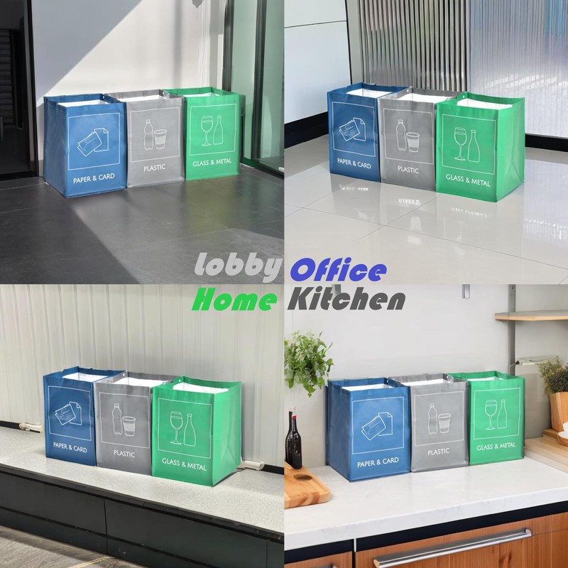 YOUNG DA Reusable Recycle Bags, 3-Piece Separate Recycling Bin Set