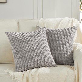 Fancy Homi Set of 2 Neutral Grey Decorative Throw Pillow Covers 16x16 Inch for Couch Bed Sofa Bedroom, Modern Farmhouse Boho Home Decor, Soft Fluffy Textured Corduroy Cute Gray Cushion Case 40x40 cm