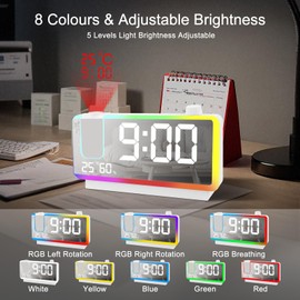 Cuteefun Projection Alarm Clock, Digital Alarm Clock with Large 7 Inch LED Display, 8 Modes RGB Night Light, 180° Projector, 2 Alarm Times, Dual USB Connection, Temperature and Humidity, Dimmer