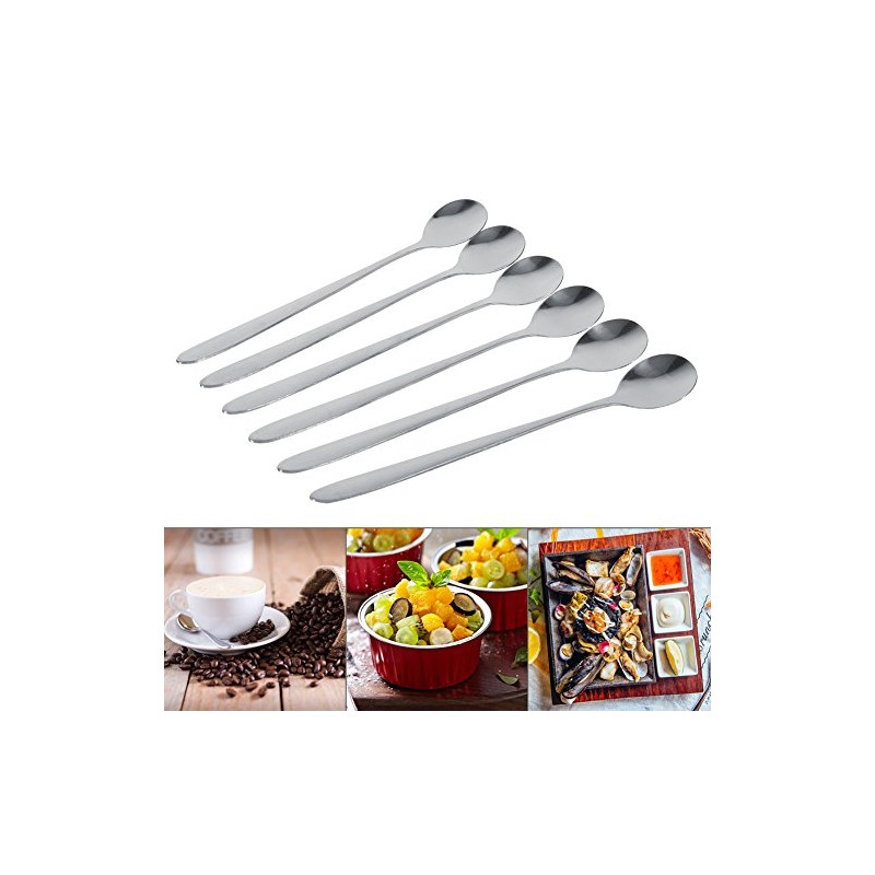 6 Piezas De Cucharas De Mango Largo, Cucharas De Acero