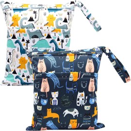 2 Bolsa Impermeable para Ropa Mojada, Bolsas Húmedas Secas para Pañales de Tela de Bebé, Bolsa para Ropa Mojada Natacion Reutilizables y Lavables,con Dos Bolsillos Cremallera para Guardería,Ropa Sucia