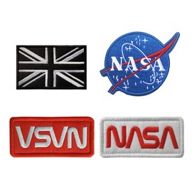 4 PCS UK and NASA Logo Iron on Sew on Patches, Tactical NASA Badge Patch NASA Logo Military Embroidered Patches for DIY Kids Children Clothing Team Clothes Caps Bags Backpack Uniform