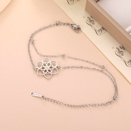 kkjoy Flower of Life Double Layered Bracelet Stainless Steel Celtic knot Blossom Bracelet Eternity Flower Inspirational Amulet Jewelry for Women Charming Ladies (Silver)