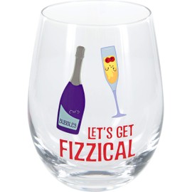 Pavilion Gift Company Let's Get Fizzical Pavilion-Champagne Themed 18 oz Stemless Wine Glass, 18oz, Red