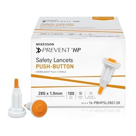 McKesson Prevent HP Sterile Push Button Safety Lancets, 28G x 1.0 mm Depth [2000 Count] - Auto Retracting Blood Glucose Testing Lancets, Single Use, Orange