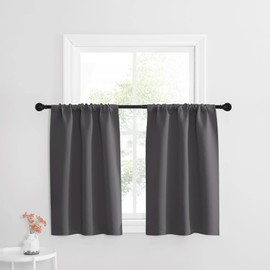NICETOWN Grey Blackout Kitchen Curtains 2 Panels for Small Windows, Dustproof Room Darkening Curtains for Bunk Bed, Light Dark Travel Protable Short Drapes Rod Pocket for Camper/RV/Bathroom, 29W x 30L