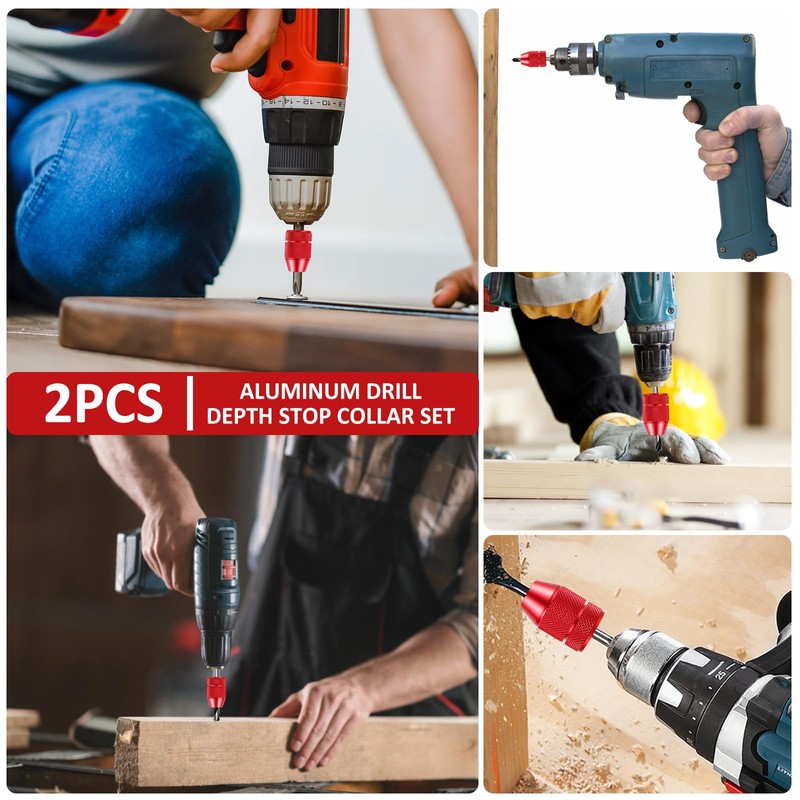 Abizarch 2Pcs Drill Depth Stop, Adjustable Drill Bit Stop Collar