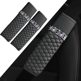 Piburth 2PCS Car Seat Belt Cover, Breathable Leather Shoulder Pads Protect Your Neck, Harness Pads Strap for a More Comfortable Driving, Car Accessories Compatible for Women Girls (Black)