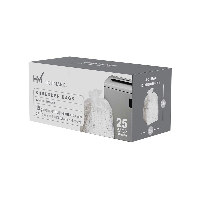 Highmark Shredder Bags, 1 mil, 15 Gallons, Clear, Box Of