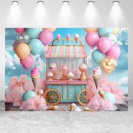 Sweet Ice Cream Girl Birthday Backdrop for Photoshoot Baby Girl First Birthday Party Decoration Candy Princess Dessert Banner Baby Shower Donut Ice Cream Table Background (7X5FT)