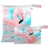 visesunny Artistic Pretty Flamingo 2Pcs Wet Bag with Zippered Pockets