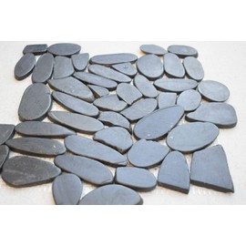 Flat Interlocking Pebble Tiles Marble Tiles(10-Sheets) Kitchen, Bathroom, Deck and Patio Flooring | Indoor and Outdoor Use | Natural Auburn Black Stones Tile | Quick and Easy Grout Installation