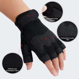 FIORETTO Mens Breathable Padded Fingerless Motorcycle Gloves Half Finger Gloves for Cycling Hiking Climbing Outdoor Sports