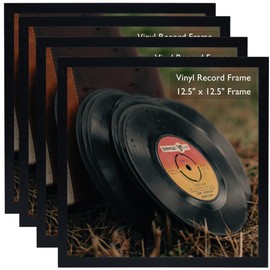 HEYTUYA 4 Pack 12.5x12.5 Black Record Frame, Lightweight PVC Album Frame for Vinyl Records Display, Sturdy LP Record Frame for Wall Hanging, 12x12 LP Covers Frame