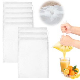 Pack of 8 Straining Cloth 20 x 30 cm Cheese Cloth Nut Milk Bag Nylon Cheesecloth Straining Cloth Straining Cloth Filter Cloth Nut Milk Bag Organic Washable with Drawstring Finely Woven Filter Bag