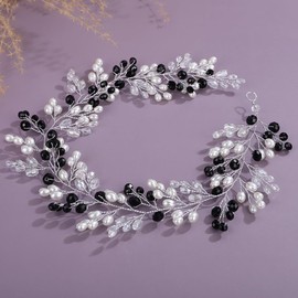 Rumtock Black Pearl Beads Headband Side Headpiece for Wedding Women Pearl Hair Accessories (Black)