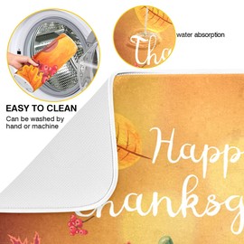 Happy Thanksgiving With Autumn Leaves Dish Drying Mat 18x24 Absorbent Fall Maple Dishes Pad Dish Drainer Mat Protector for Kitchen Fast Dry