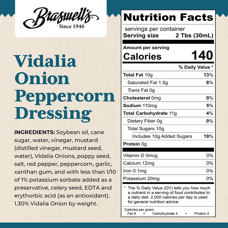 Braswell’s Vidalia Onion Peppercorn Dressing – Small-Batch, Renowned Specialty, Made