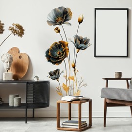 Large 3D Flowers Wall Decals，Large Boho Floral Modern Wall Stickers，Murals Flower Wall Decor，for Bedroom Living Room Floral Wall Decals Removable Wall Art Decoration Peel and Stick Room Wall Decor