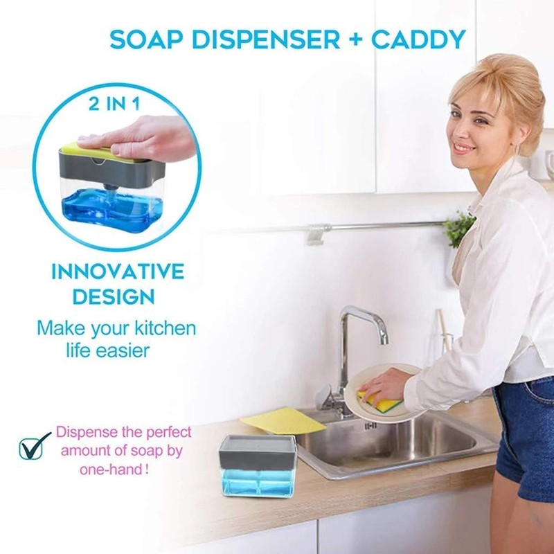 EZONEDEAL Kitchen Dish Soap Dispenser and Sponge Holder for Sink