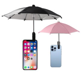 Framad 2 PCS Cell Phone Umbrella Sun Shade Clip, Mini Umbrella for Phone, Black Pink Bracket with Clip for All Smartphones