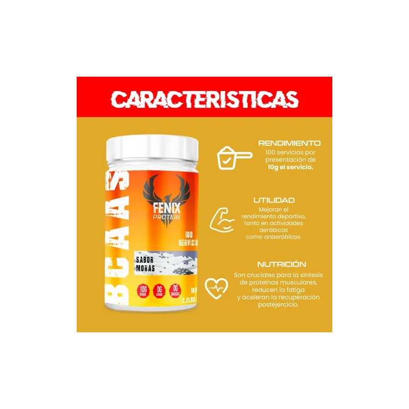 Aminoácidos Bcaas 1kg Fenix Protein 100 Servicios Sabores