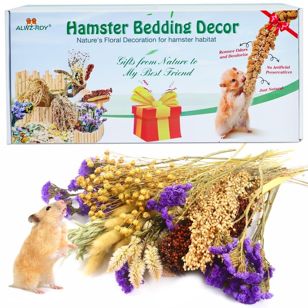 Natural Hamster Bedding, Hamster Herbs Flowers for Hamster Cage Enclosure Habitat Decor Hamster Sprays for Dwarf Syrian Guinea Hamsters Gerbil Degus or Other Small Animals（Flower Grain Version）