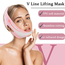 2 in 1 Double Chin Set V Line Mask-Chin Strap for Chin for Women and Gua Sha Facial Tool Double Chin Mask Updated Beauty Face Sculpting Sleep Mask Guasha Facial and Body Massager, Pink