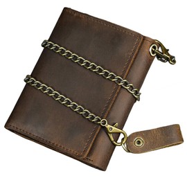 UCCKEYI Men Tri-fold Vintage Leather Biker Chain Wallet With Snap Closur Zipper Purse Brown