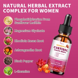 Cortisol Supplements for Women Liquid Drops, Natural Herbal Extract Complex for Women, Cortisol Reducer - Promote Relaxation and Support Mood - 30 Day Vegan Supply