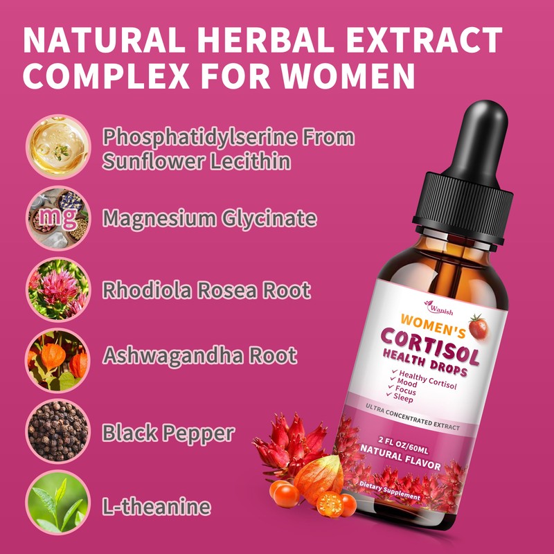 Cortisol Supplements for Women Liquid Drops, Natural Herbal Extract Complex