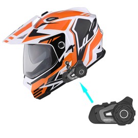1Storm Dual Sport Motorcycle Motocross Off Road Full Face Helmet Dual Visor Storm Force Orange + Motorcycle Bluetooth Headset