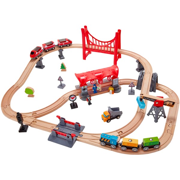 Hape Wooden Busy City Train Rail Set| 51 PCs Pretend