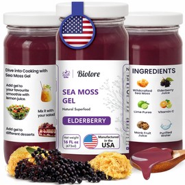 Biolore Wildcrafted Sea Moss Gel - Elderberry 16 oz - Flavored Sea Moss Gel with Essential Vitamins & Trace Minerals - Vegan Superfood - Made in USA, Gluten-Free, No Added Sugar
