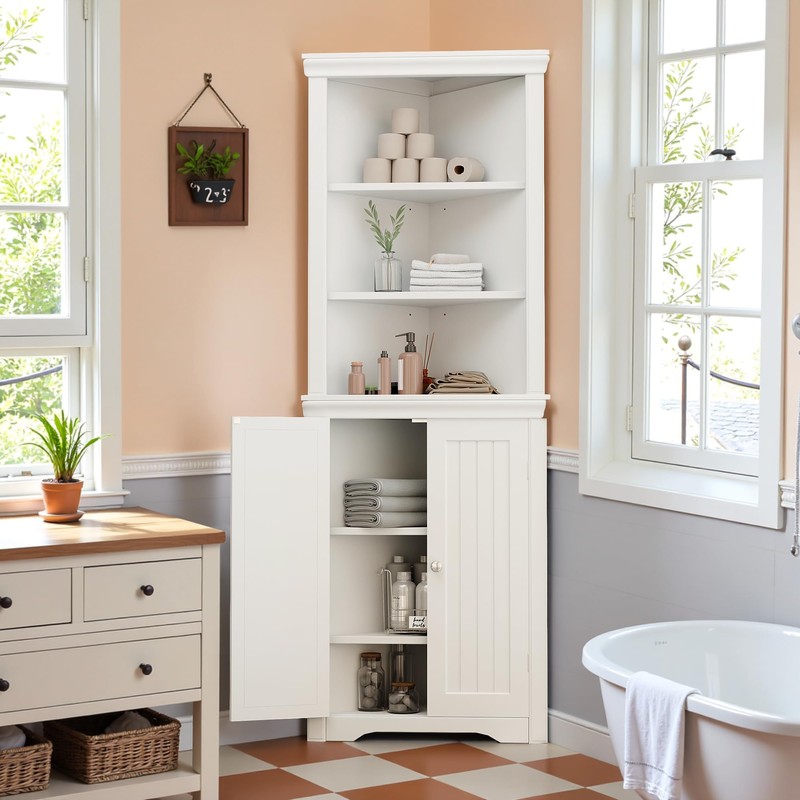 Furmax 62" Corner Cabinet, Bathroom Storage Cabinet with 6 Adjustable