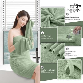 Extra Large Bath Sheet 4 Piece (35"x70")-Ultra Soft Oversized Bath Towel,Bath Sheet Towel Set for Bathroom Hotel,Plush Highly Absorbent Quick Dry Shower Towel Set for Adults,Bathroom Towel Set Green