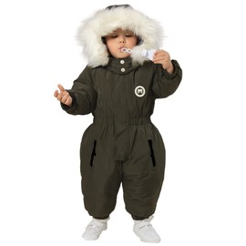 DEARBB Toddler Snowsuit Hooded Romper Jumpsuit Baby Boy Girl Winter Clothes Outwear Outfit Warm One Piece Suits Army Green 5T