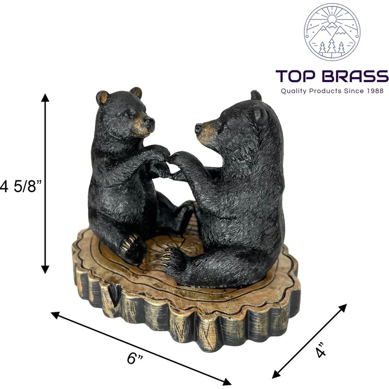 Two Black Bears Heart Hands Figurine – 6” Wide Whimsical