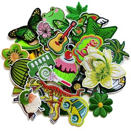 MISDONR 30pcs Green Embroidered Iron on Patches Assorted Size DIY Patches Applique for Clothing Jackets Jeans Pants Backpacks