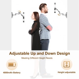 ZLOKLA 9" Wall Mounted Lighted Makeup Mirror,4000mAh Rechargeable Double Sided 1X/10X Magnifying Mirror with Light,Touch Dimmable,Extended Arm 360 Rotation Wall Mounted Makeup Mirror 3 Color Lights