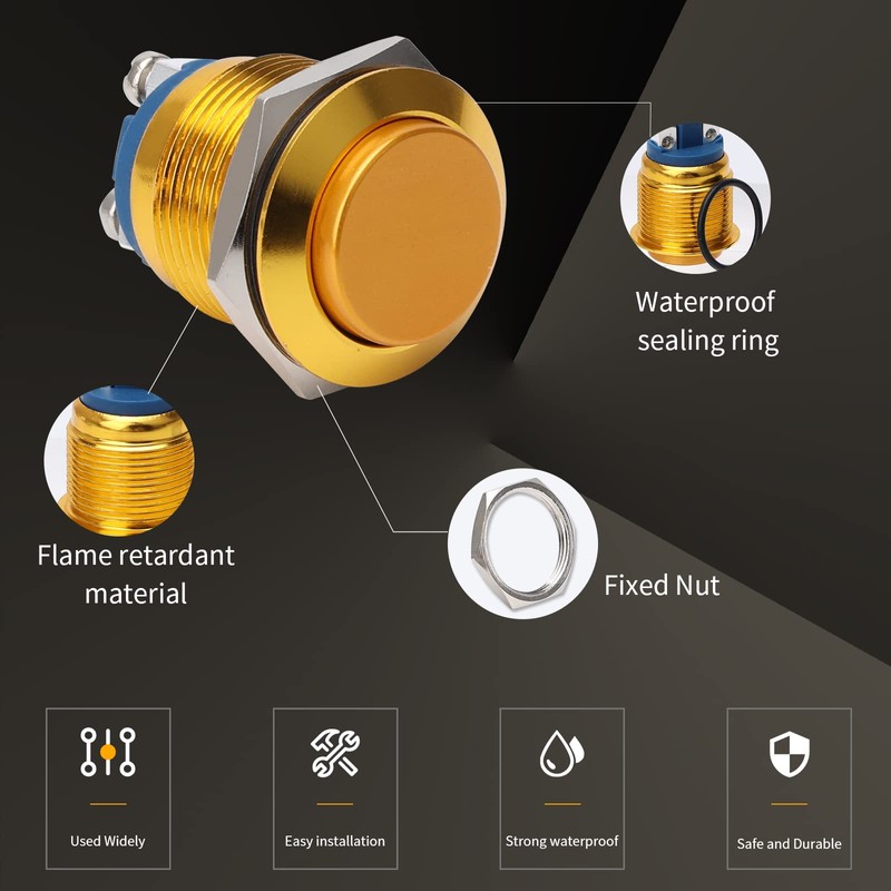 STARELO 19MM 3/4" Momentary Push Button Switch High Round 250V
