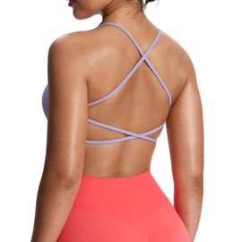 Aoxjox Women's Workout Sports Bras Fitness Ivy Low Impact Bra Yoga Crop Tank (Purple Heather, Small)