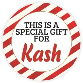 This is a Gift for Kash - Circle Sticker Decal 3 Inch - Candy Cane Merry Christmas Gift Tag Present Tree Holiday Custom Name Santa Claus