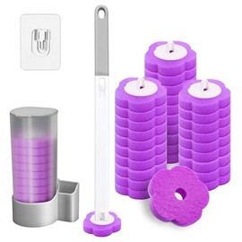 Juego de Cepillo Desechable para Inodoro con 30 Cabezales Repuesto + Soporte - Cepillo Limpiador para Inodoro Montado para Baños - Trae tu Propia Solución Limpiadora(con Ganchos para Pared) (B)