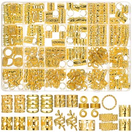 Healeved 260PCS Hair Jewelry for Braids Gold Hair Cuffs Clips Hair Charms Loc Jewelry for Hair Dreadlock Accessories Adjustable Hair Rings Metal Gold Braids Rings