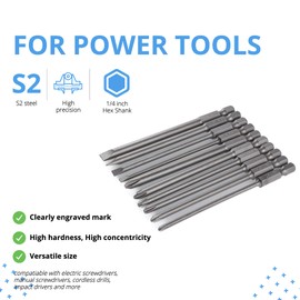 VESTTIO Long Screwdriver Bit Set Slotted SL3 SL4 SL5 SL6 Phillips PH1 PH2 10PCS 1/4 Inch Hex Shank 4 Inch/100 mm Length S2 Steel with Magnetic for Power Screwdriver Drill Impact Driver