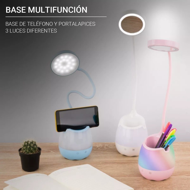 WEHOGAR Lampara De Escritorio Led Rgb Con Espejo,porta Lapices Y