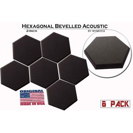 Mybecca 6 Pack Hexagon (Hexagonal) Acoustic Foam Panels 2" X 6" X 6" Foam Wall Tiles, Charcoal Art Decor Noise Reduction