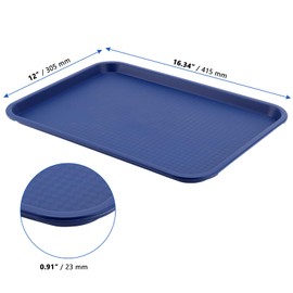 MANCHAP 12 Pack 16.3 x 12 Inch Blue Plastic Fast Food Tray, Rectangular Restaurant Serving Trays, Plastic Cafeteria Trays Food Trays for Restaurant, Coffee Shop