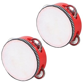 AllBright Tambourine Leather Percussion Instrument Round Wooden Performance, Music Education, Recitals, Excitement Parties, Kids, Adults (Red)